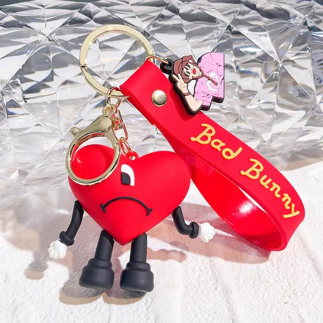 Cute Bad Bunny Heart Keychain