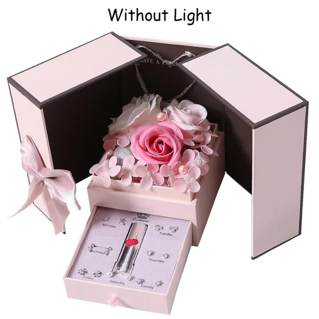 LED Soap Rose Flower Lipstick Jewelry Packaging Gift Box