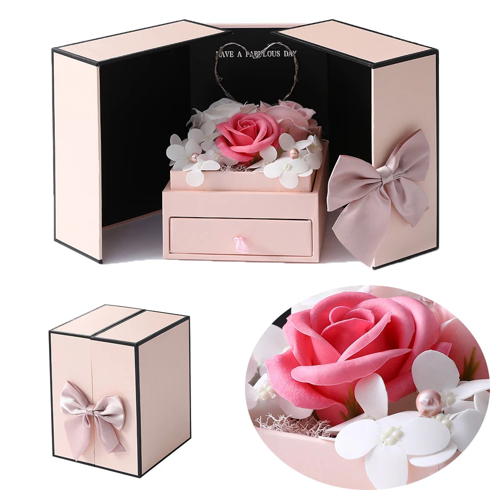 LED Soap Rose Flower Lipstick Jewelry Packaging Gift Box